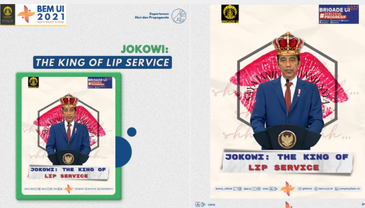 Poster Jokowi Raja Lip Service oleh BEM UI viral di media sosial (Foto: Twitter BEM UI)