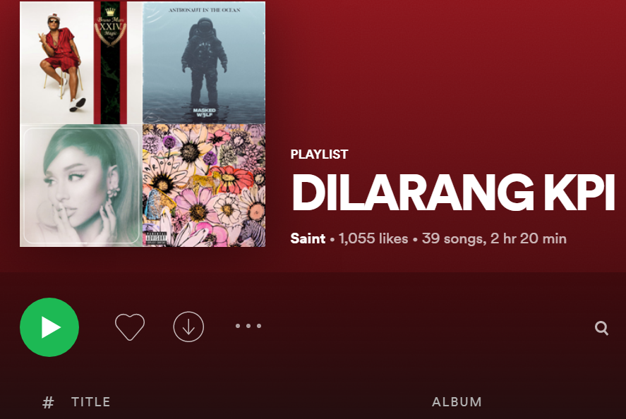 Playlist lagu Dilarang KPI muncul di aplikasi Spotify. (Foto: Tangkapan layar)