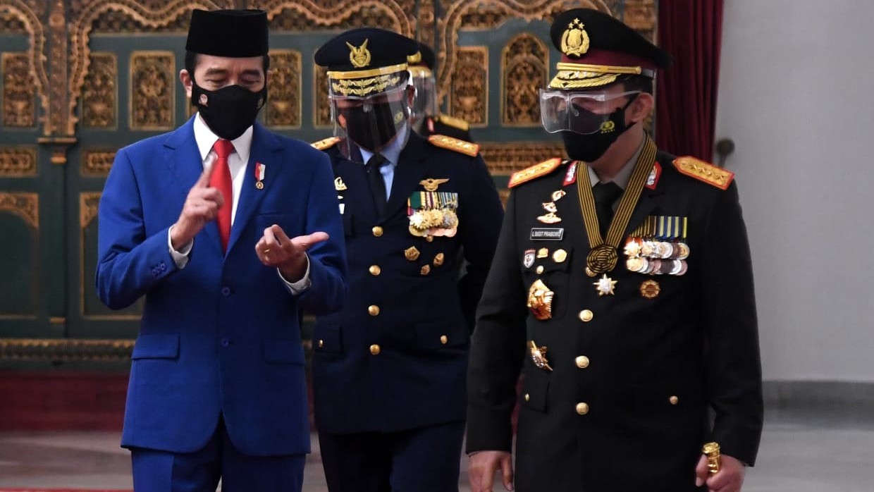 Presiden Jokowi pada peringatan Hari Bhayangkara di Istana Negara ( foto:Setpres)