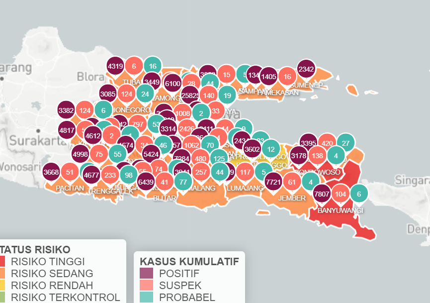Jawa Timur laporkan 1.808 kasus baru dengan Ngawi terbanyak, mencapai 120 kasus. (Foto: Info Covid-19 Jatim)
