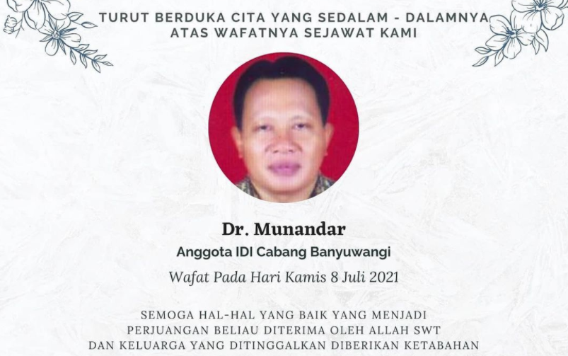 Dr Munandar, anggota IDI Cabang Banyuwangi yang meninggal pada Kamis, 8 Juli 2021. IDI Jatim mencatat tiga dokter meninggal dalam sehari. (Foto: Instagram IDI Jatim)