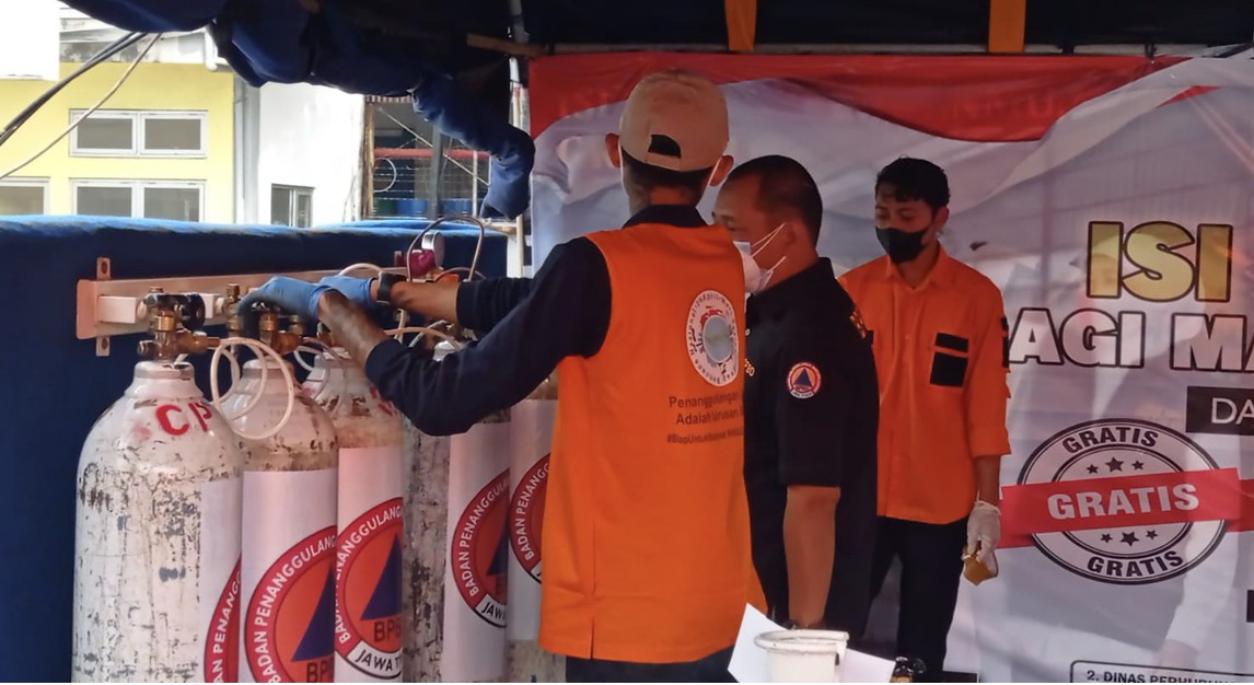 Tempat pengisian oksigen di Kantor Dishub Jatim (Foto: Andhi Dwi/Ngopibareng.id)