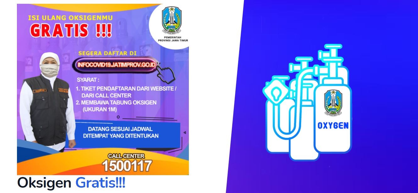 Tangkapan layar program isi ulang oksigen gratis yang disediakan Pemprov Jatim.