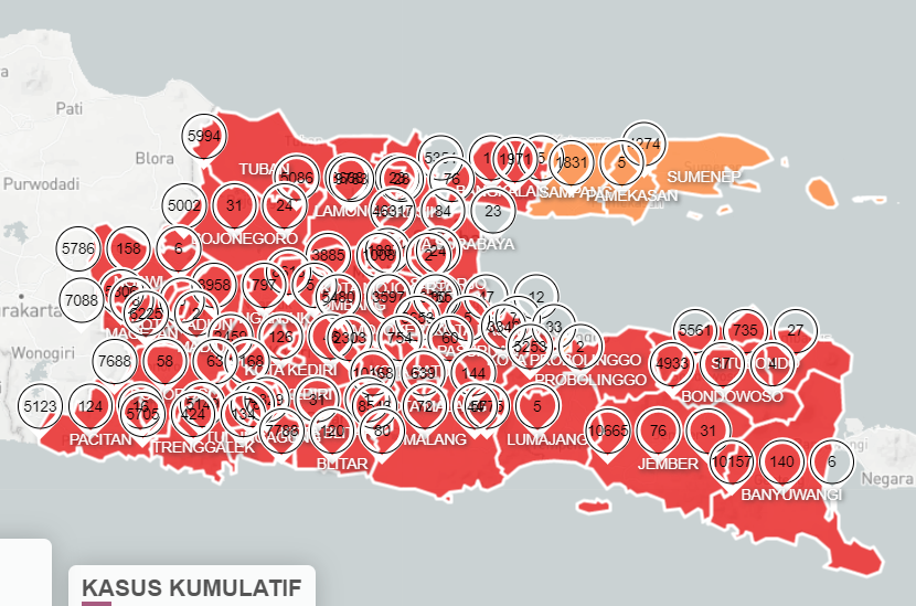 Indonesia melaporkan kasus baru Covid-19 sebanyak 28.228 kasus, per Senin 26 Juli 2021. Sedangkan Jawa Timur melaporkan kasus baru sebanyak 3.157 kasus. (Foto: Infocovid-19 Jatim)
