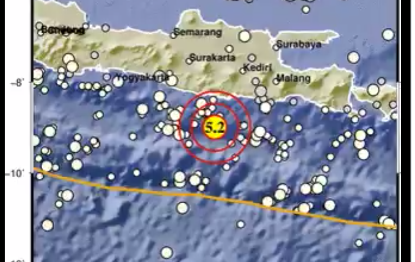 Gempa berkekuatan 5,2 M mengguncang Pacitan dan dirasakan hingga Bantul Yogyakarta. (Foto: Twitter @bmkg)