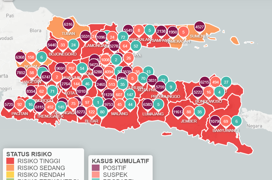 Indonesia melaporkan 37.248 kasus Covid-19 per Sabtu 31 Juli 2021. Jawa Timur melaporkan 4.689 kasus baru, dengan Surabaya terbanyak. (foto: Infocovid19jawatimur)