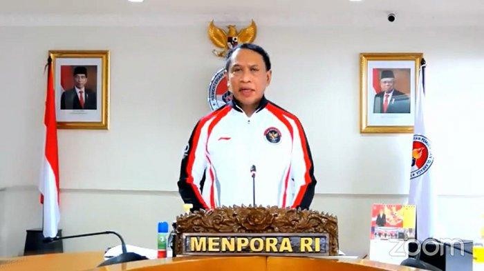 Menpora Zainudin Amali dalam konferensi virtual, secara resmi mengumumkan kompetisi sepak bola Liga 1 bergulir pada 27 Agustus. (Foto: Dok Kemenpora)