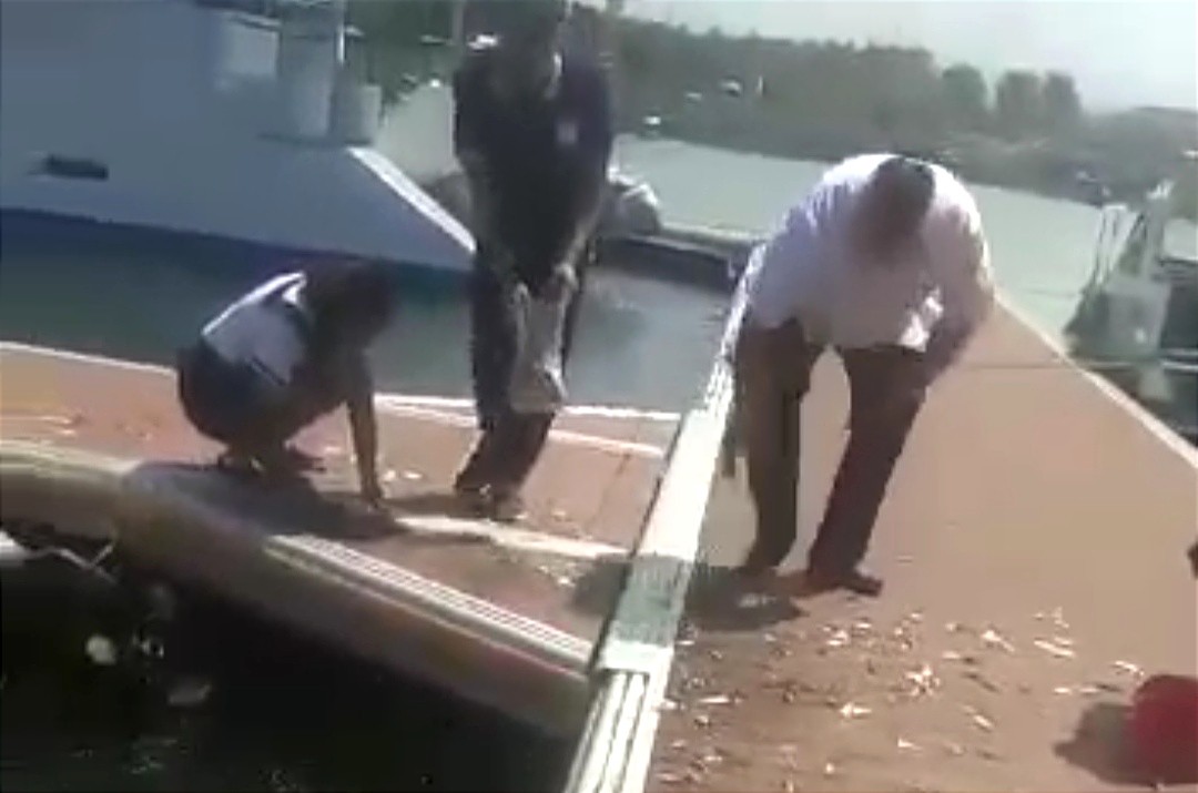 Tangkapan layar saat warga mengambil ikan sempenit yang meloncat ke dermaga kapal yacht di kawasan pantai Boom (istimewa)