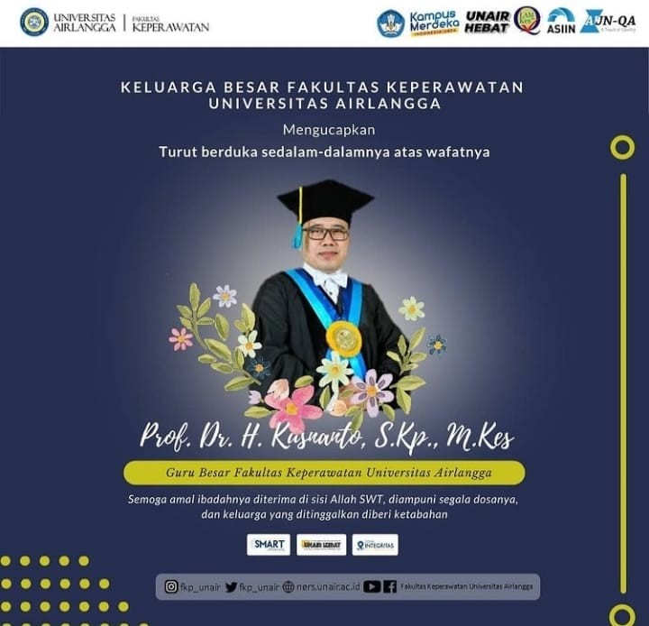 Ungkan duka cita Unair untuk Prof Kusnanto, Guru Besar Fakultas Keperawatan Unair. (Grafis: Istimewa)