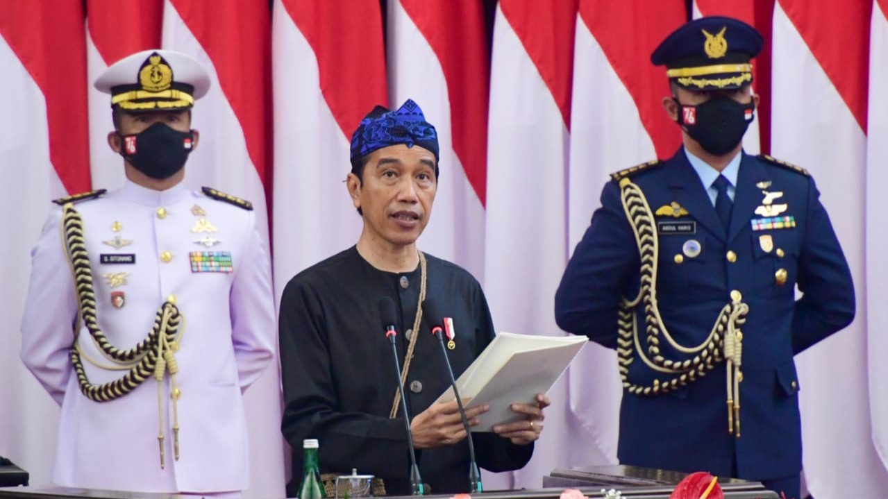 Presiden saat menyampaikan pidato pengantar RUU APBN 2022 pada Sidanng Paripurna (foto:Setpres)DPR