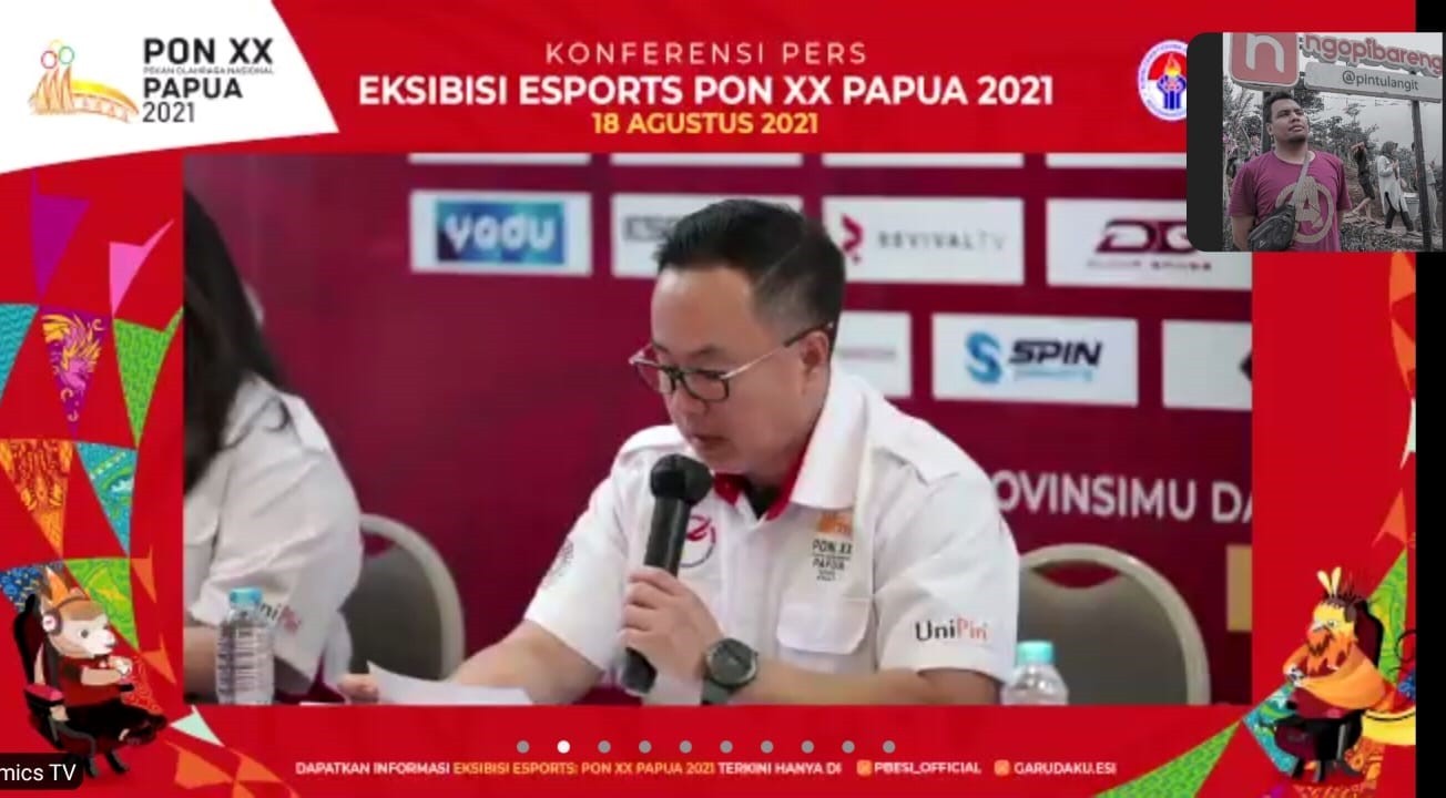 Sekjen PB ESI, Frengky Ong menjelaskan terkait tekni pelaksanaan Eksebisi E-Sports di PON XX 2020 Papua, Rabu 18 Agustus 2021. (Foto: Tangkapan Layar)