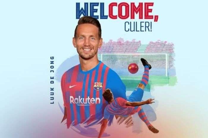 Barcelona menyambut pemain barunya Luuk de Jong, pengganti Antoine Griezmann yang dikembalikan ke Atletico Madrid. (Grafis: Twitter)