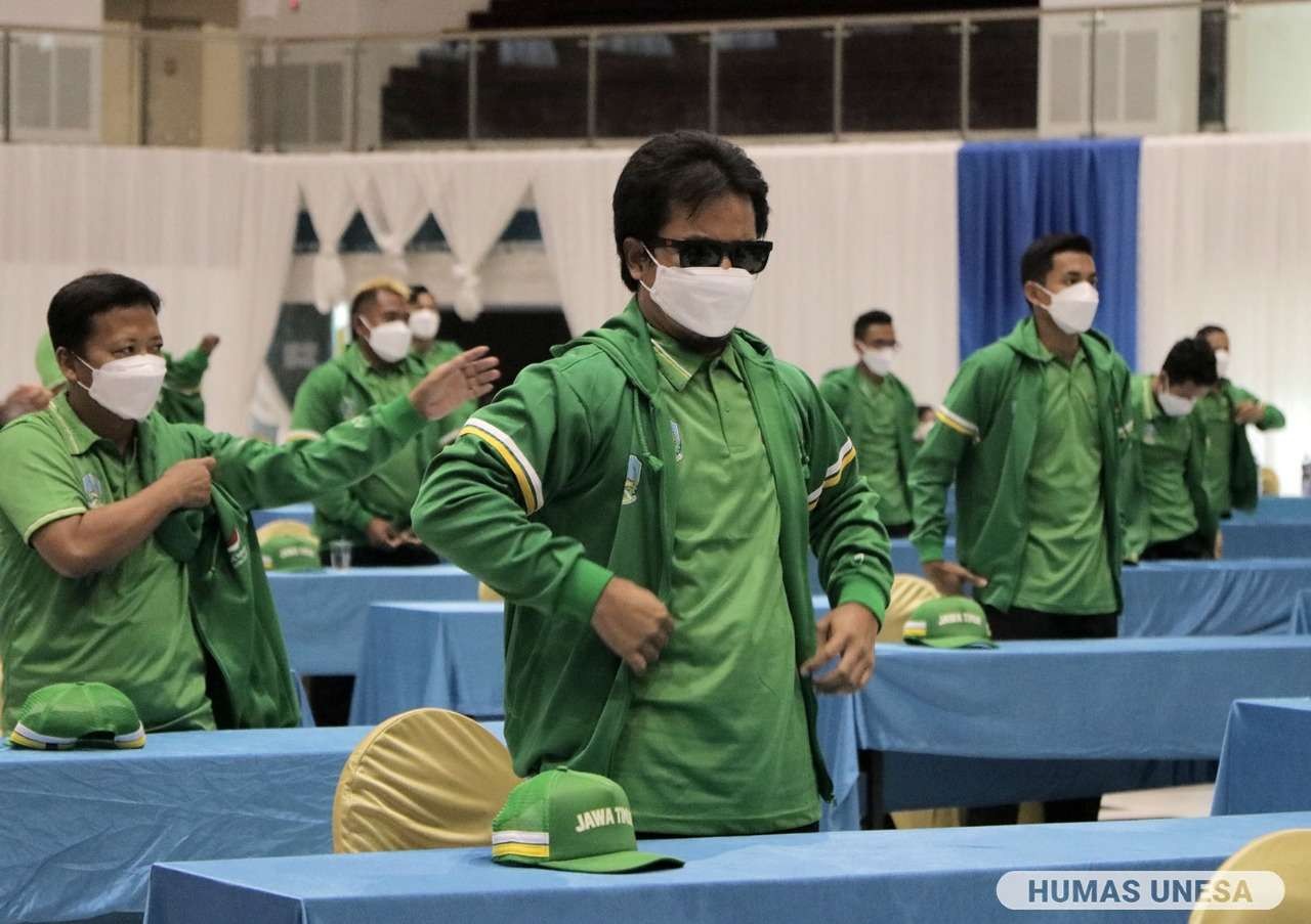 71 atlet Paralimpik berlatih dalam kegiatan Pemusatan Latihan Daerah National Paralympic Committee Indonesia (NPCI) Provinsi Jawa Timur digelar di Gedung Graha Unesa. (Foto: Dok Unesa)