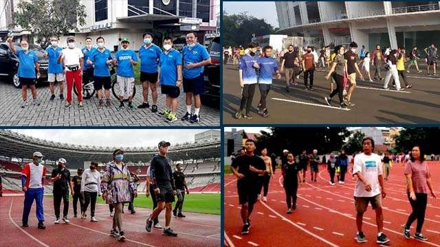 Masyarakat berolahraga jalan kaki, di mana saja. Setiap hari bisa rutin berjalan selama 30 menit saja, ini suatu gaya hidup sehat paling baik untuk menjaga kebugaran dan kesehatan. (Foto:Bes)