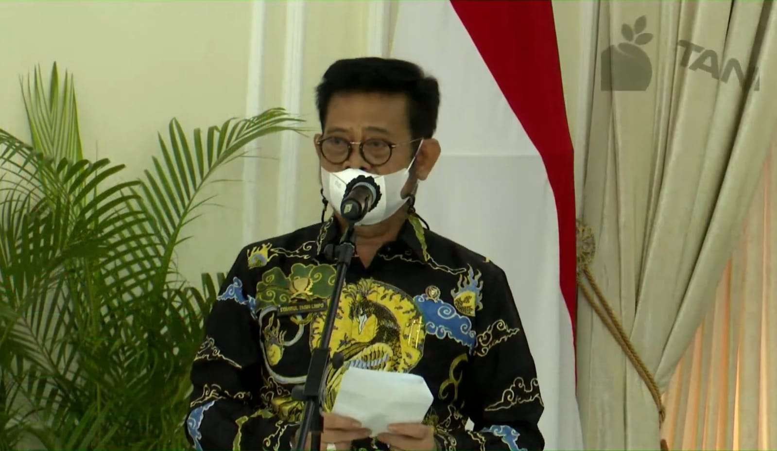 Menteri Pertanian RI, Syahrul Yasin Limpo dalam acara Penganugrahan Penghargaan Bidang Pertanian Tahun 2021. (Foto: Dok Jateng)