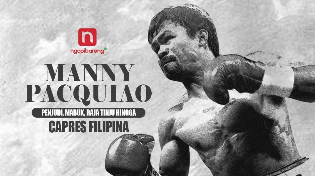 Ilustrasi Manny Pacquiao resmi pensiun tinju dan fokus pencalonan diri sebagai Presiden Filipina. (Grafis: Fa Vidhi/Ngopibareng.id)