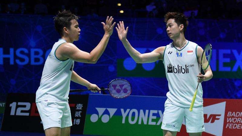 Ganda putra Kevin Sanjaya Sukamuljo/Marcus Fernaldi Gideon melibas wakil ROC Vladimir Ivanov/Ivan Sozonov 21-17, 21-18 pada laga Grup C Piala Sudirman 2021.  (Foto: PBSI)