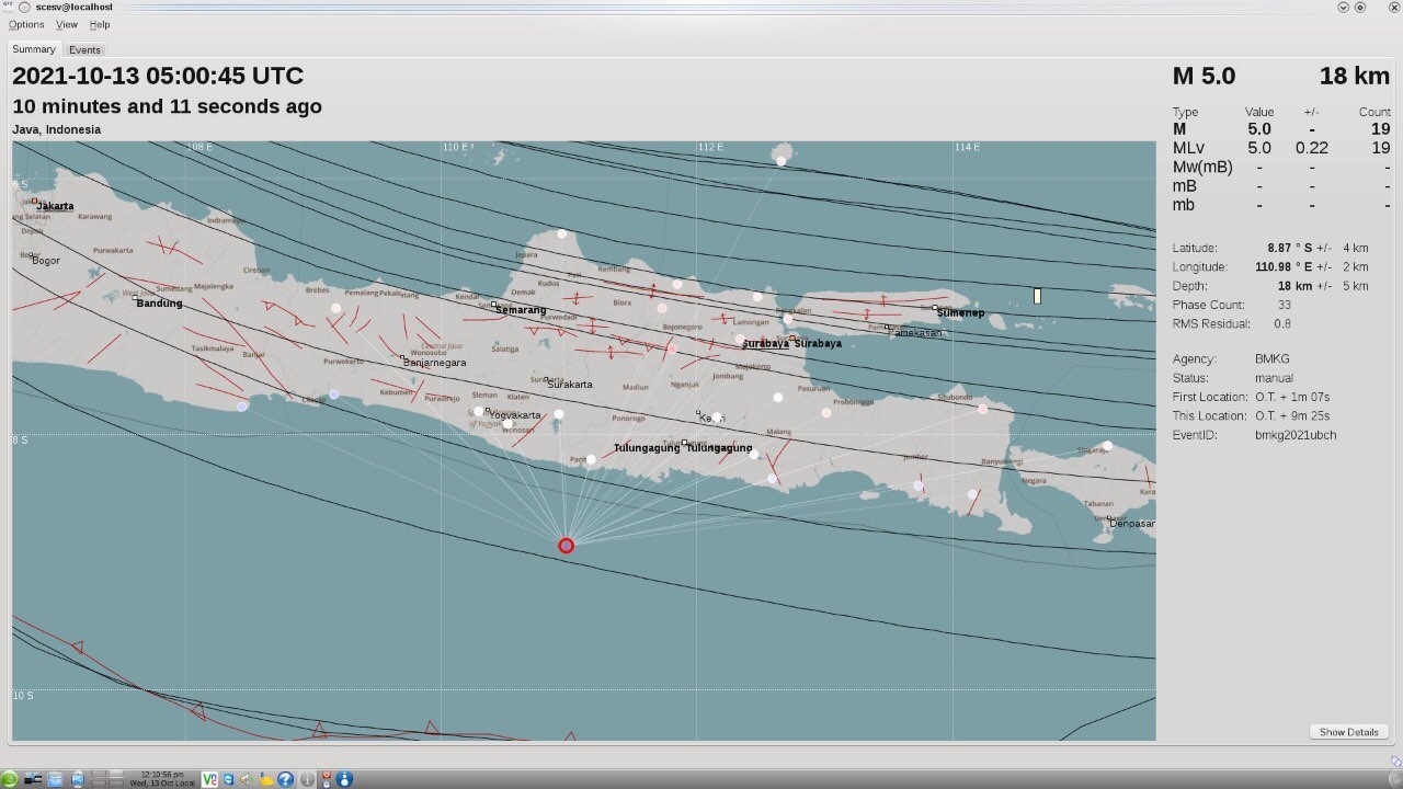 Pusat gempa Pacitan berkekuatan magnitudo 4,8 (Foto: BMKG Juanda)