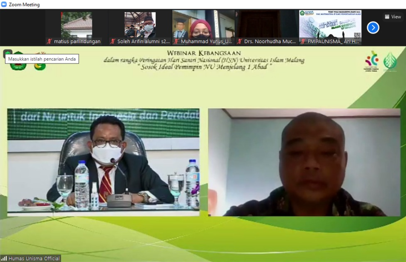 Staff Khusus Dewan Pengarah Badan Pembinaan Ideologi Pancasila (BPIP), Antonius Benny Susetyo (kanan), bicara soal pemimpin baru NU dalam webinar bertema, “Sosok Ideal Pemimpin NU Menjelang Satu Abad". (Foto: Tangkapan layar)