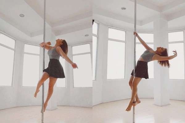 Artis Prilly Latuconsia saat melakukan latihan pole dance. (Foto: Instagram)