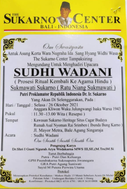 Sukmawati Soekarnoputri sudah mulai menjalani prosesi ritual pindah agama dari Islam ke Hindu. Puncak acara tepat di usia 70, pada Selasa 26 Oktober 2021. (Foto: Istimewa)