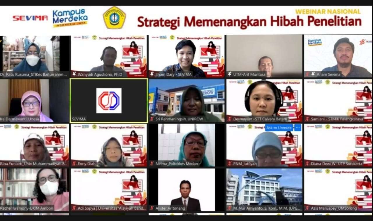 Webinar yang diadakan Sevima dengan tema stategi memenangkan dana hibah untuk penelitian. (Foto:istimewa)