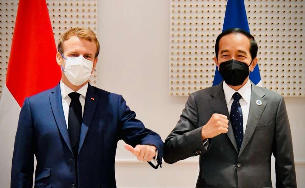 Presiden Jokowi bersama PM Prancis Emmanuel Macron. (Foto: Setpres)