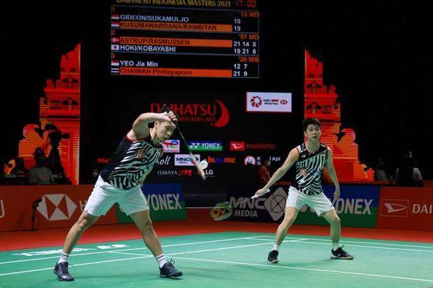 Ganda Putra Kevin/Marcus melajuke final Indonesia Masters 2021. (Foto: PBSI)