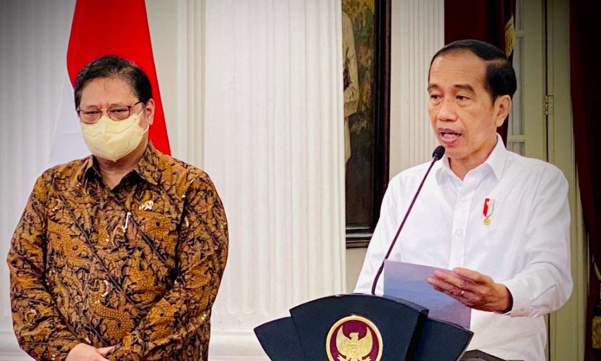 Presiden Jokowi bersama Menko Ekonomi Airlangga Hartarto ( foto: Setpres)