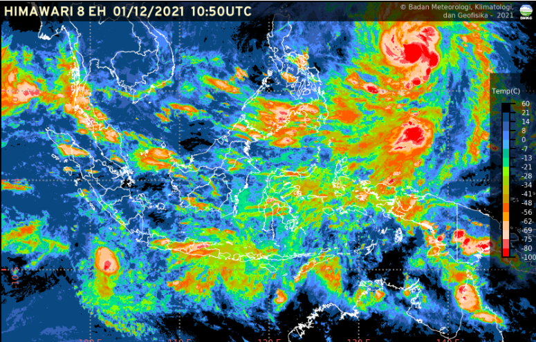 Citra satelit BMKG per sore hari ini 1 Desember 2021. (Foto: Tangkapan Layar)