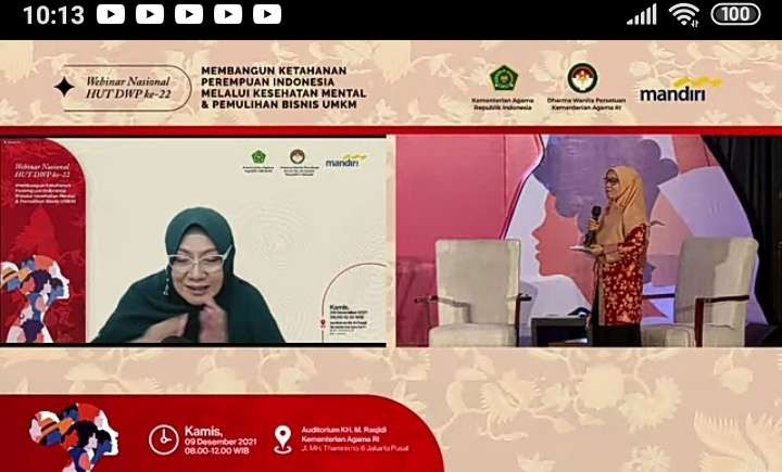 Webinar Nasional dalam rangka Hari Ulang Tahun (HUT) ke-22 Dharma Wanita Persatuan (DWP) Kementerian Agama RI.