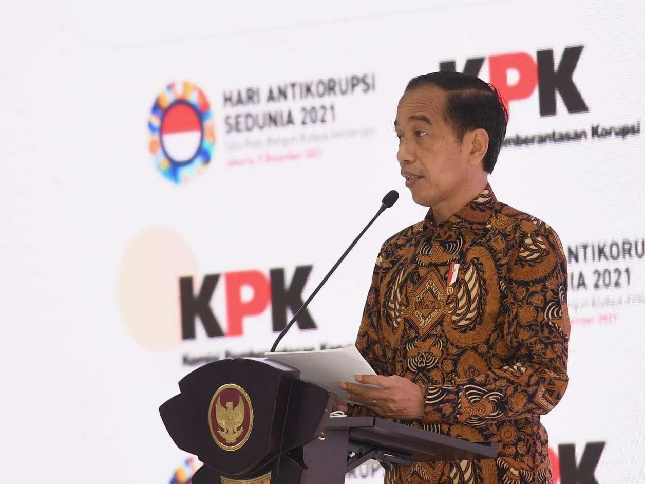 Presiden pada peringatan  Hari Anti Korupsi Sedunia, Kamis 9 Desember 2021. (Foto: Setpres)