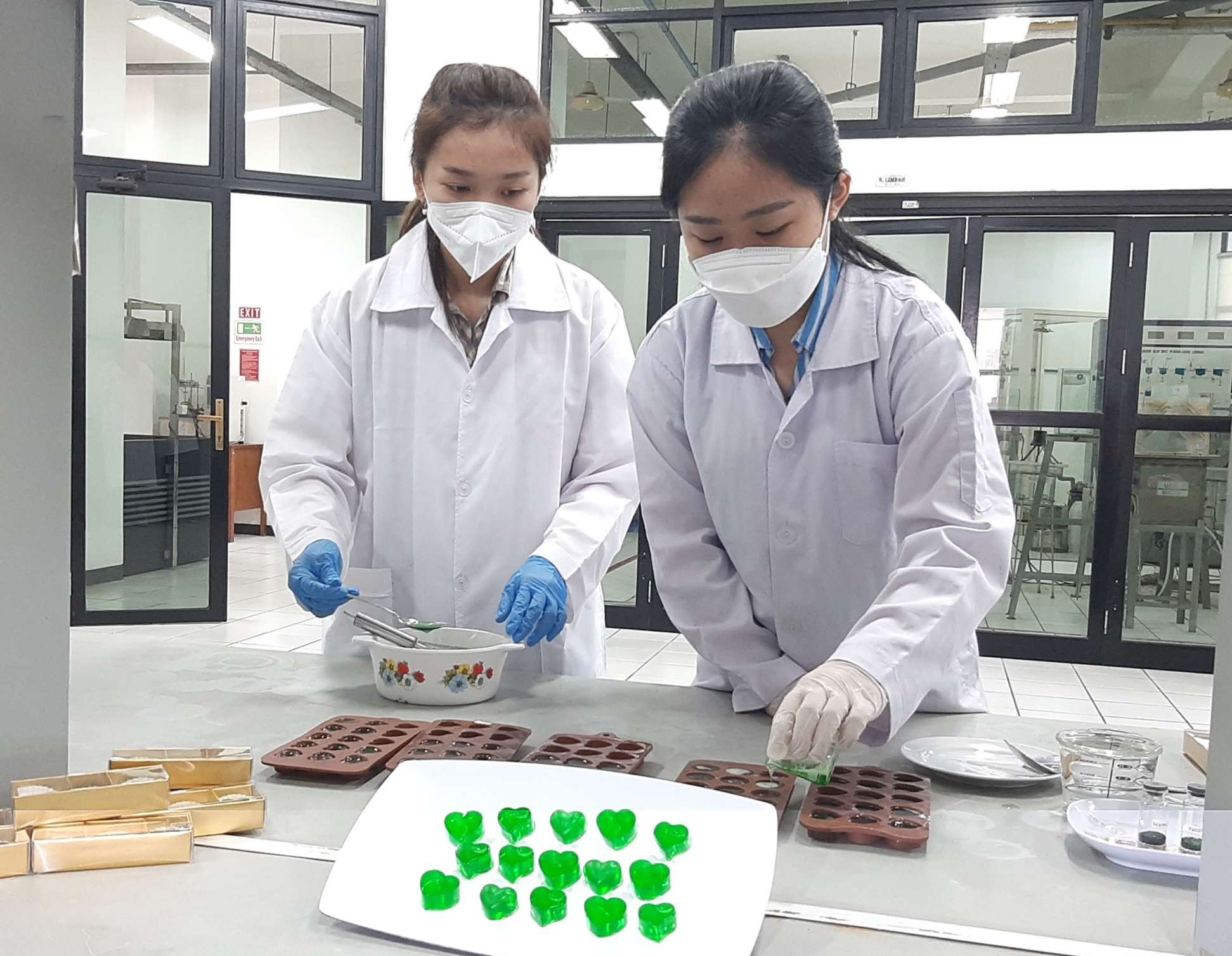 Pembuatan gummy candy dari spirulina yang dikultivasi dengan media limbah tempe. (Foto: Pita Sari/Ngopibareng.id)