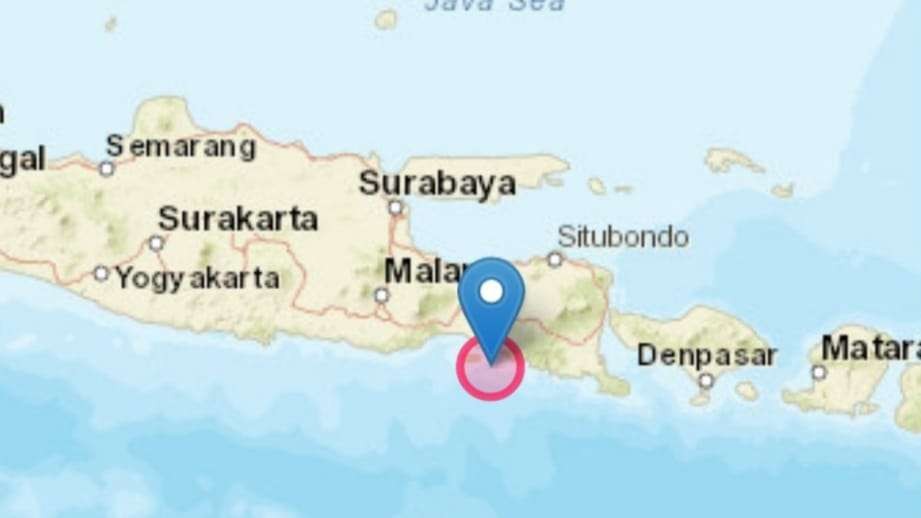 Lokasi gempa 5,1 skala richter yang terjadi di barat daya Jember (foto:istimewa)