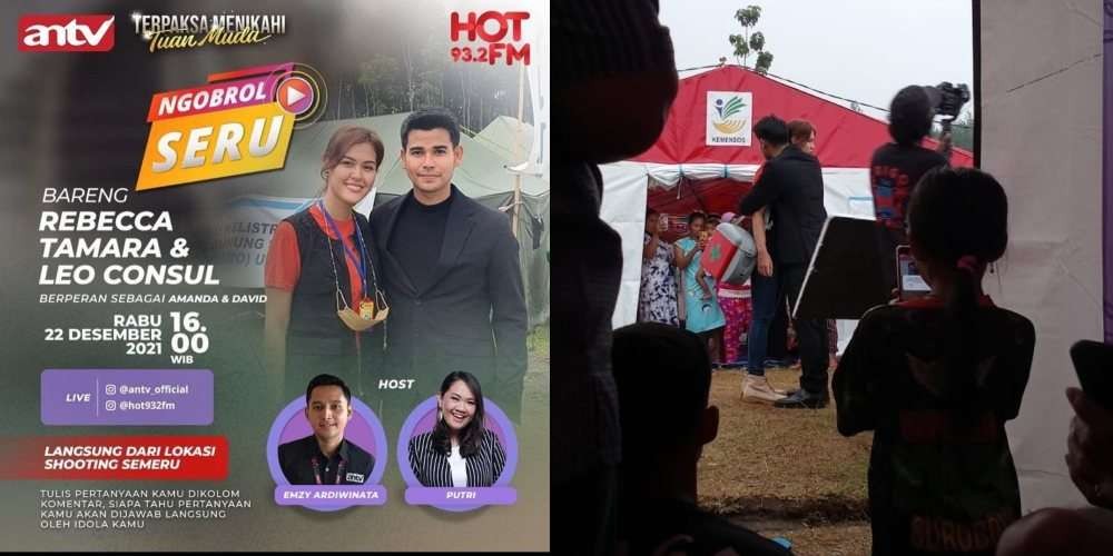 Aktor Leo Consul dan Rebecca Tamara, bintang sinetron Terpaksa Menikahi Tuan Muda, yang syuting di posko pengungsian bencana erupsi Semeru. (Foto: Instagram)