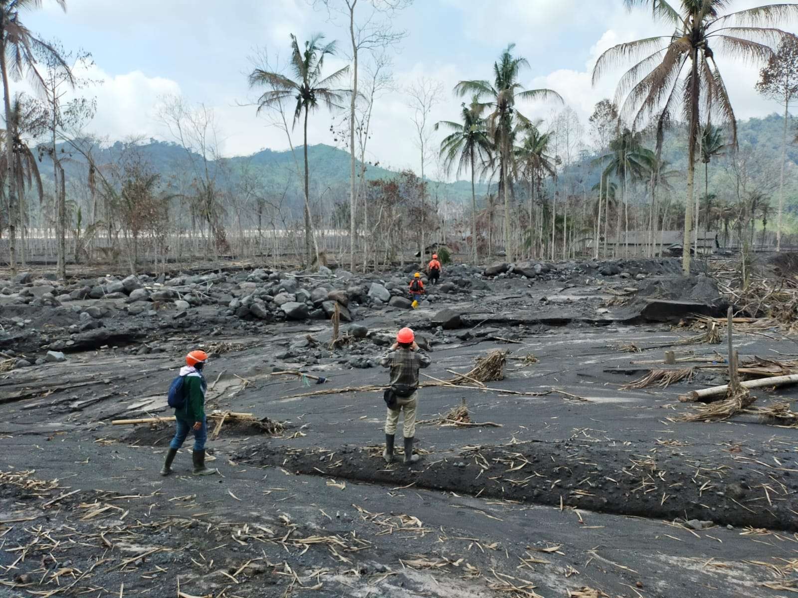 Tim peneliti  saat melakukan penelitian di daerah terdampak APG Gunung Semeru di Lumajang. (Foto: Istimewa)