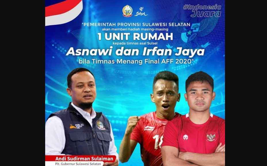 Plt Gubernur Sulsel, Andi Sudirman Sulaiman, akan memberi hadiah rumah kepada Asnawi Mangkualam dan Irfan Jaya jika timnas Indonesia juara Piala AFF 2020. (Foto: Instagram @andisudirman.sulaiman)