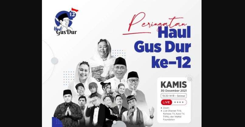 Peringatan Haul Gus Dur ke-12, pada Kamis 30 Desember 2021. (Grafis: Twitter @AlissaWahid)