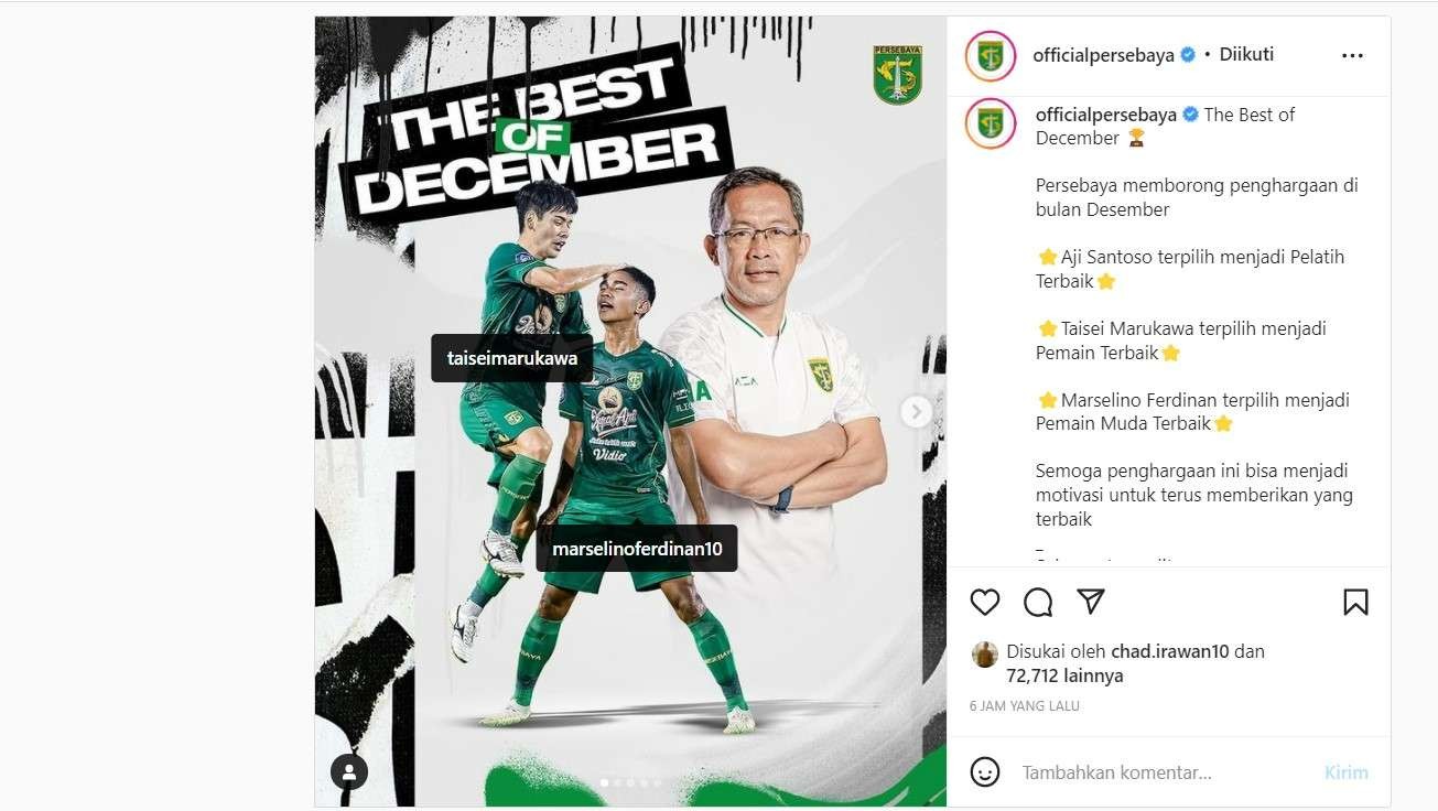 Tangkapan Layar Instagram @officialpersebaya