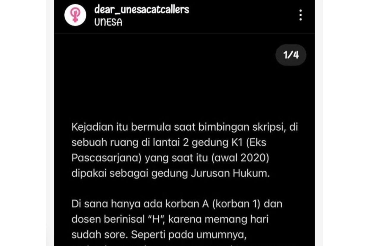 Tangkapan layar kronologi pelecehan seksual yang dilakukan salah satu dosen Unesa (Foto: dok. @dear_unesacatcallers)