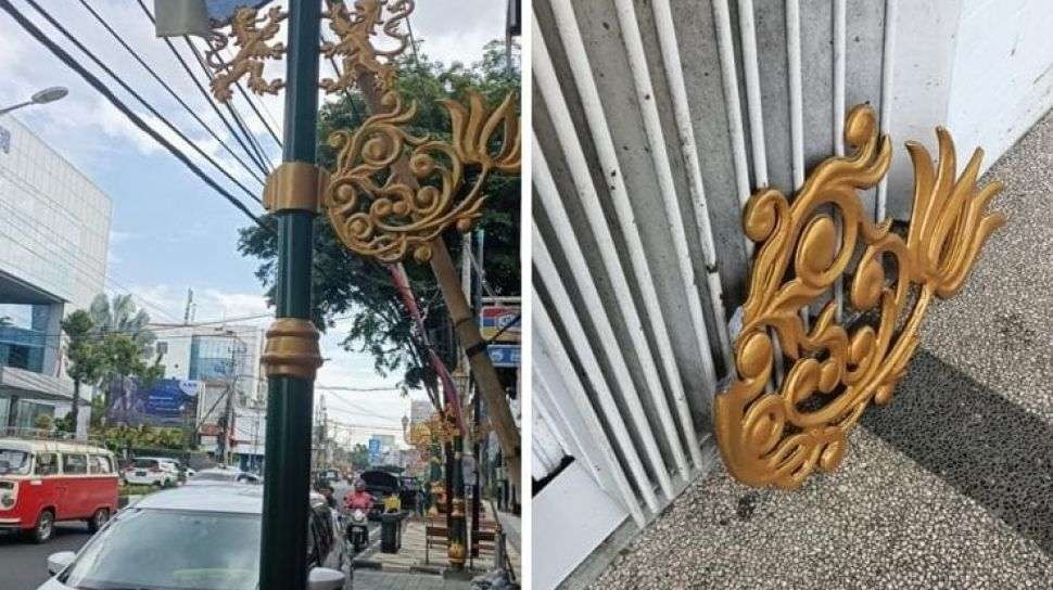 Tangkapan layar rusaknya ornamen lampu hias koridor wisata Kayutangan Heritage, Kota Malang yang viral. (Foto: istimewa)