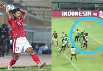 Gol dari lemparan 35 meter Pratama Arhan mewarnai kemenangan Timnas Indonesia vs Timor Leste, di Stadion I Wayan Dipta Gianyar, Bali, pada Kamis, 27 Januari 2021. (Foto: Kolase/Twitter)