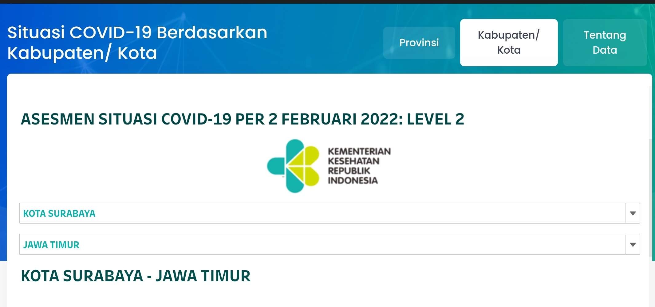 Hasil asesmen level Kota Surabaya. (Foto: Tangkapan Layar)