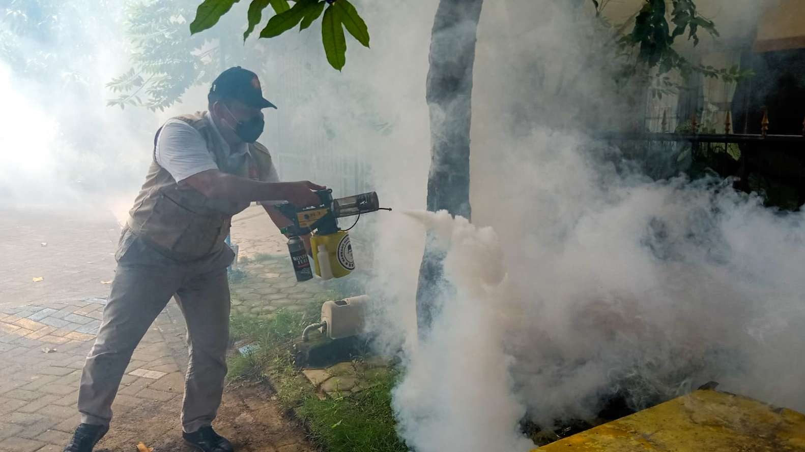 BHS lakukan fogging di lokasi padat penduduk (foto : Aini/Ngopibareng.id)