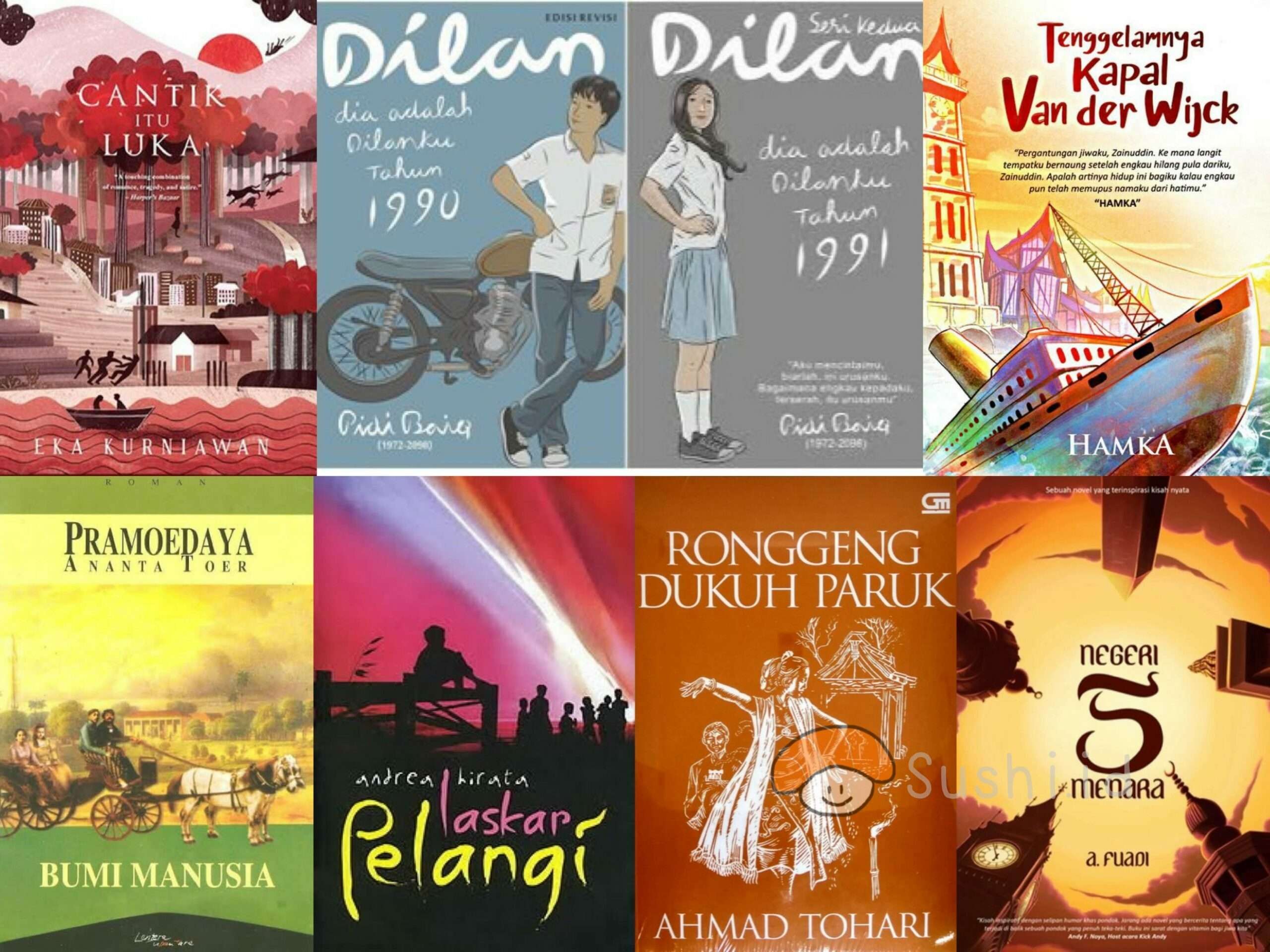 Ilustrasi novel-novel best seller dari novelis ternama yang diadaptasi ke film. (Foto: Istimewa)