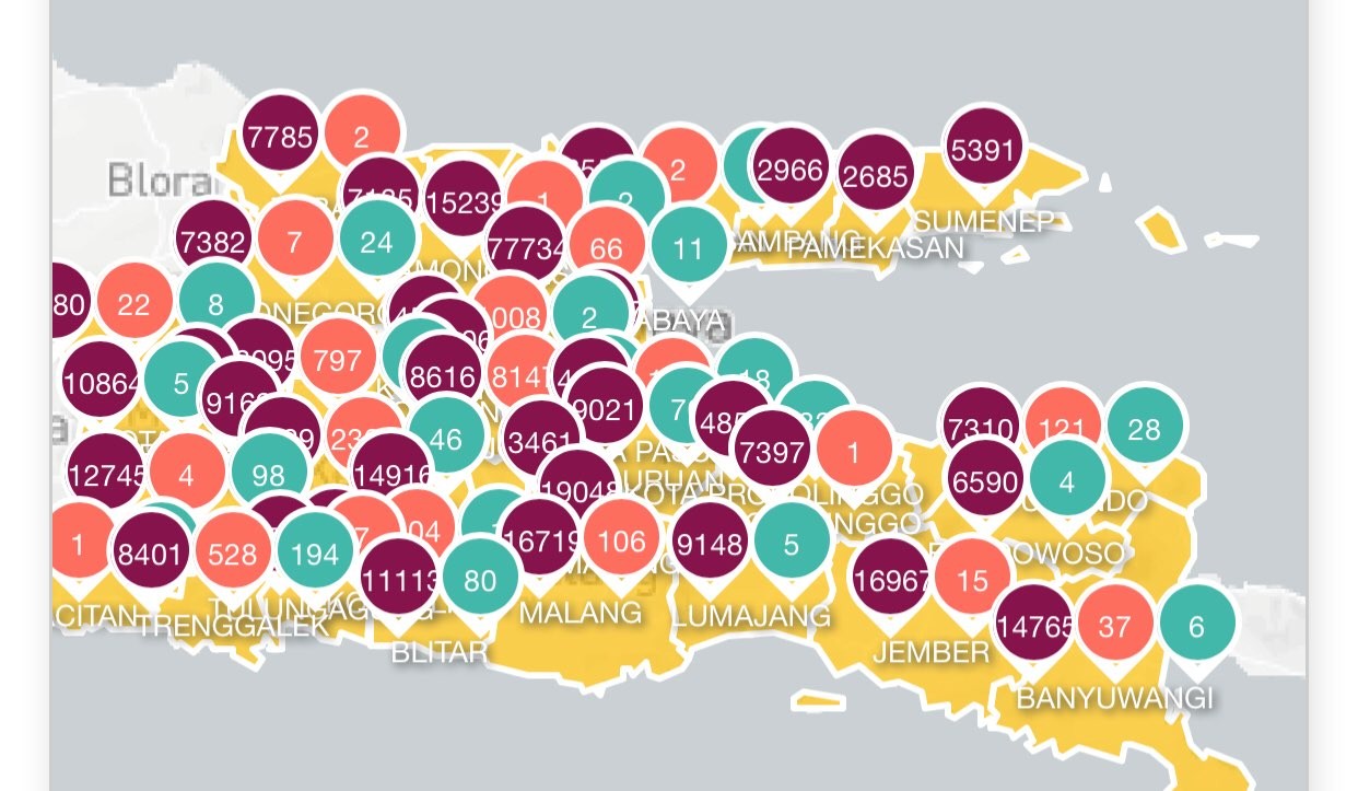 Data sebaran kasus Covid-19 di Jatim (Foto: https://infocovid19.jatimprov.go.id/)