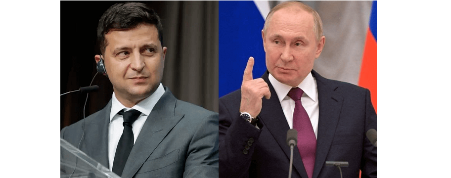 Kolase foto Presiden Rusia Vladimir Putin (kiri) dan Presiden Ukraina Volodymyr Zelenskyy. (Foto: Russian Presidential Press Service and Ukrainian Presidential Press Office via AP)