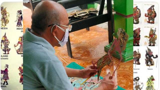 Muhadjir Effendy sedang merapikan wayang buatan ayahandanya, Guru Soeroya. (Foto:Dok. Keluarga)