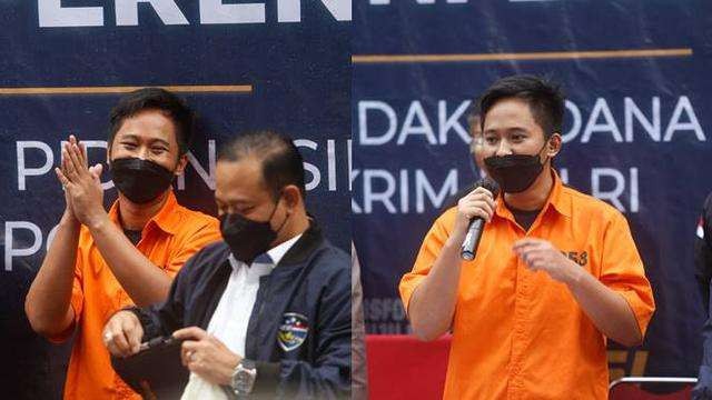 Doni Salmanan masih cengengesan saat jumpa pers mengenakan baju tahanan. (Foto: Istimewa)