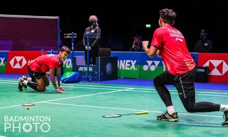 Fikri/Bagas melaju ke final All England usai mengalahkan seniornya Kevin/Marcus dengan rubber game. (Foto: Badminton Photo)